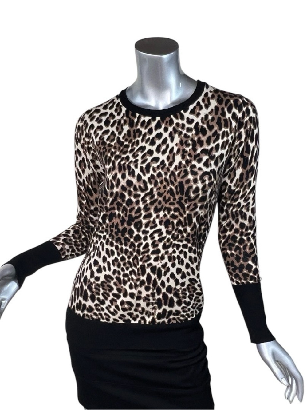 Worthington Leopard Print Soft Lightweight Crew Neck Sweater Women’s SMALL